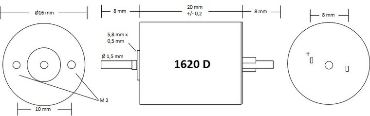 Micromotor 1620D motor 16x20 - double shaft