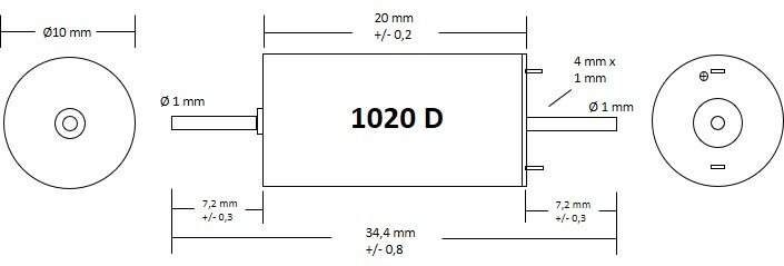 Micromotor 1020D motor 10x20 - double shaft
