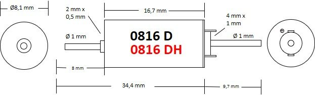 Micromotor 0816DH motor 8x16 - double shaft - High speed (18000 rpm)