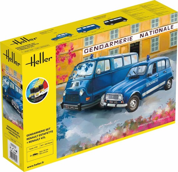 Heller 52325 STARTER KIT Gendarmerie Set Renault Estafette + Renault 4TL Bouwpakket Schaal 1:24