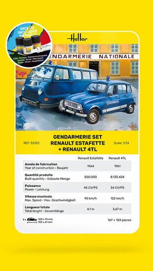 Heller 52325 STARTER KIT Gendarmerie Set Renault Estafette + Renault 4TL Bouwpakket Schaal 1:24