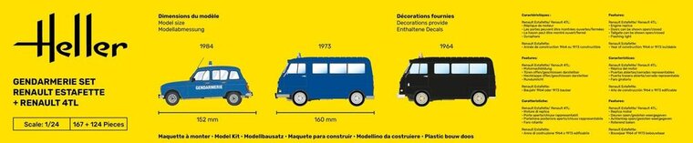 Heller 52325 STARTER KIT Gendarmerie Set Renault Estafette + Renault 4TL Bouwpakket Schaal 1:24