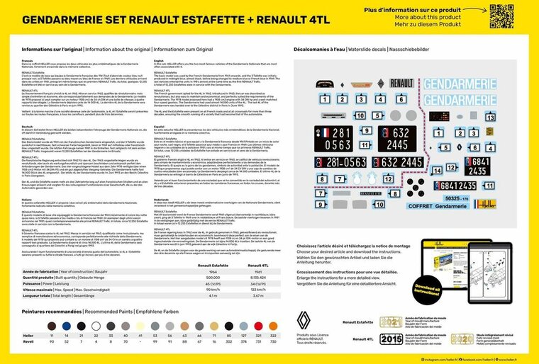 Heller 52325 STARTER KIT Gendarmerie Set Renault Estafette + Renault 4TL Bouwpakket Schaal 1:24