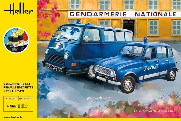 Heller 52325 STARTER KIT Gendarmerie Set Renault Estafette + Renault 4TL Bouwpakket Schaal 1:24
