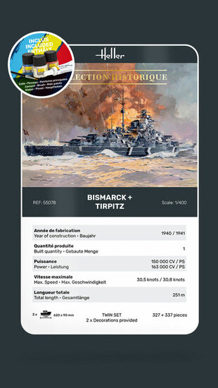 Heller 55078 STARTER KIT Bismarck + Tirpitz TWINSET Bouwpakket Schaal 1:400