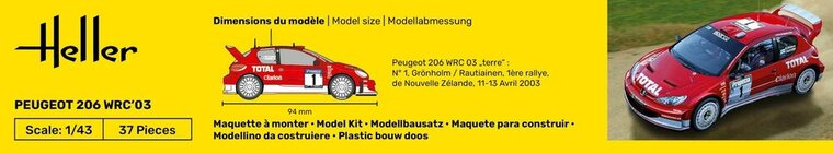Heller 56113 STARTER KIT Peugeot 206 WRC'03 Bouwpakket Schaal 1:43