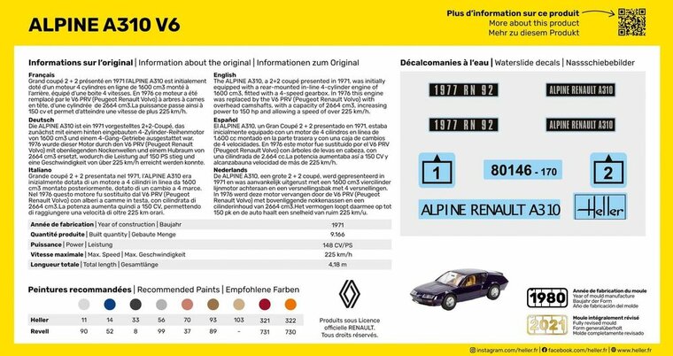 Heller 56146 STARTER KIT Alpine A310 Bouwpakket Schaal 1:43