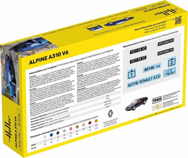 Heller 56146 STARTER KIT Alpine A310 Bouwpakket Schaal 1:43