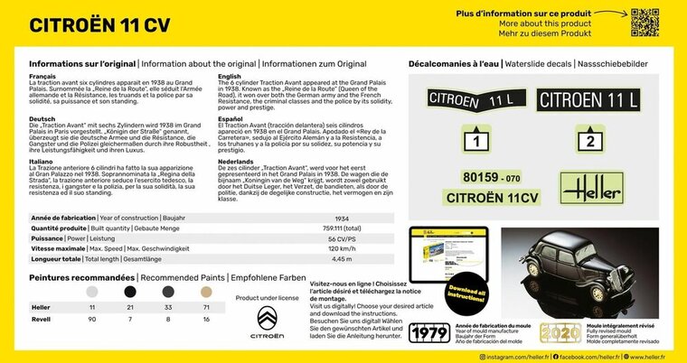 Heller 56159 STARTER KIT Citroen 11 CV Bouwpakket Schaal 1:43