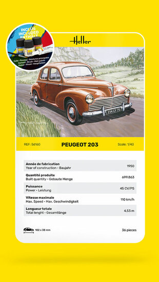 Heller 56160 STARTER KIT Peugeot 203 Bouwpakket Schaal 1:43