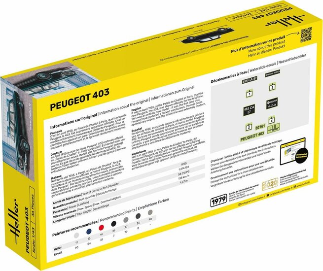 Heller 56161 STARTER KIT Peugeot 403 Bouwpakket Schaal 1:43