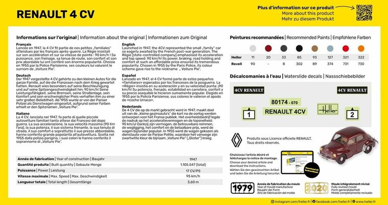 Heller 56174 STARTER KIT Renault 4 CV Bouwpakket Schaal 1:43