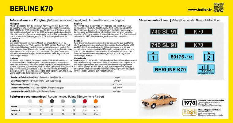Heller 56176 STARTER KIT K70 Bouwpakket Schaal 1:43