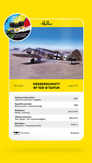 Heller 56231 STARTER KIT Messerschmitt Bf 108 B Taifun Bouwpakket Schaal 1:72