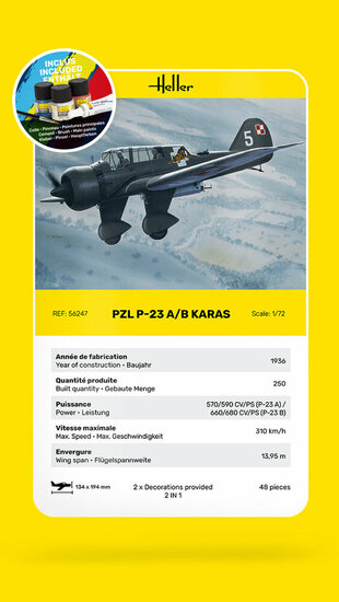 Heller 56247 STARTER KIT PZL 23 Karas Bouwpakket Schaal 1:72