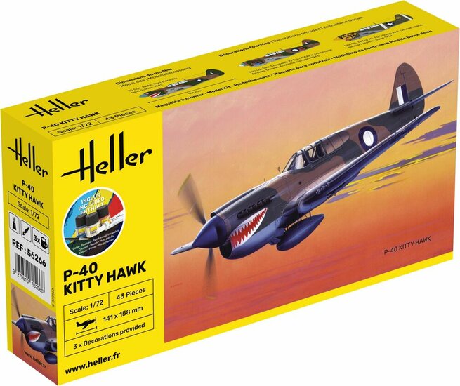 Heller 56266 STARTER KIT P-40 Kitty Hawk Bouwpakket Schaal 1:72