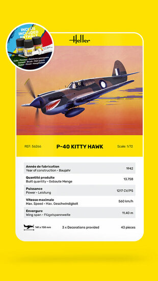 Heller 56266 STARTER KIT P-40 Kitty Hawk Bouwpakket Schaal 1:72