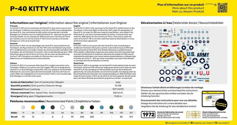 Heller 56266 STARTER KIT P-40 Kitty Hawk Bouwpakket Schaal 1:72