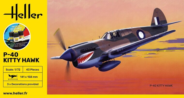 Heller 56266 STARTER KIT P-40 Kitty Hawk Bouwpakket Schaal 1:72