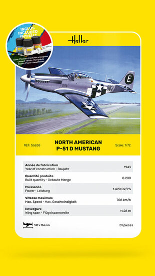 Heller 56268 STARTER KIT P-51 Mustang Bouwpakket Schaal 1:72