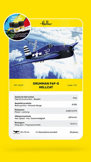 Heller 56272 STARTER KIT F6F Hellcat Bouwpakket Schaal 1:72