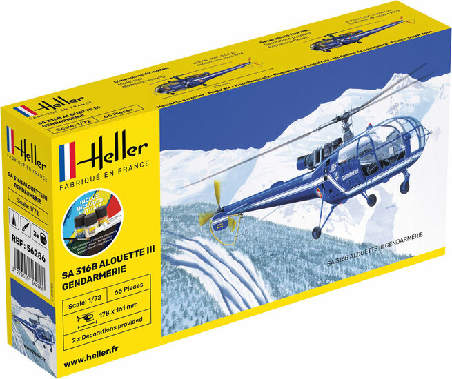 Heller 56286 STARTER KIT SA 316 Alouette III Gendarmerie Bouwpakket Schaal 1:72