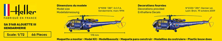 Heller 56286 STARTER KIT SA 316 Alouette III Gendarmerie Bouwpakket Schaal 1:72