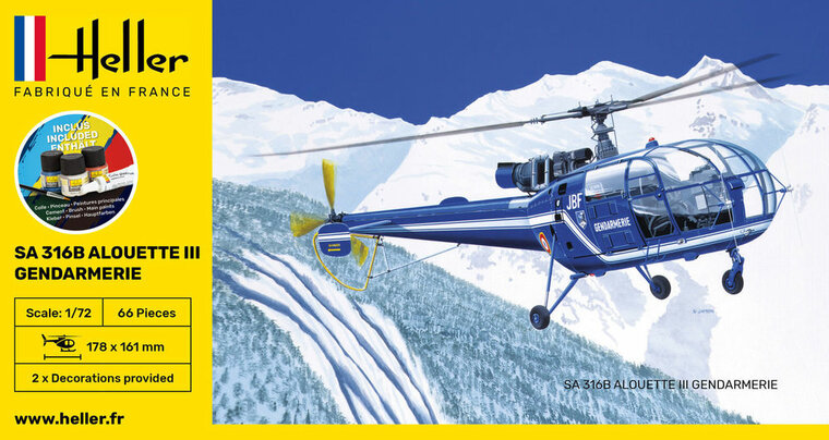 Heller 56286 STARTER KIT SA 316 Alouette III Gendarmerie Bouwpakket Schaal 1:72