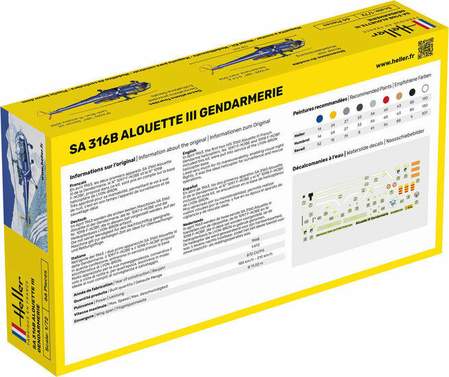 Heller 56286 STARTER KIT SA 316 Alouette III Gendarmerie Bouwpakket Schaal 1:72