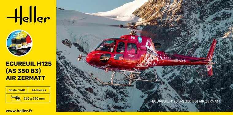 new48-Heller 56490 STARTER KIT AS350 B3 Ecureuil Bouwpakket Schaal 1:48
