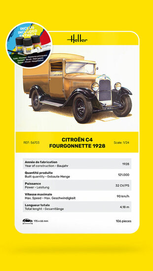 Heller 56703 STARTER KIT Citroen C4 Fourgonnette 1926 Bouwpakket Schaal 1:24