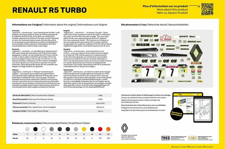 Heller 56717 STARTER KIT Renault R5 Turbo Bouwpakket Schaal 1:24