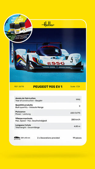 Heller 56718 STARTER KIT Peugeot 905 EV 1 Bouwpakket Schaal 1:24