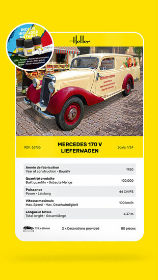 Heller 56736 STARTER KIT MB 170 Lieferwagen Bouwpakket Schaal 1:24