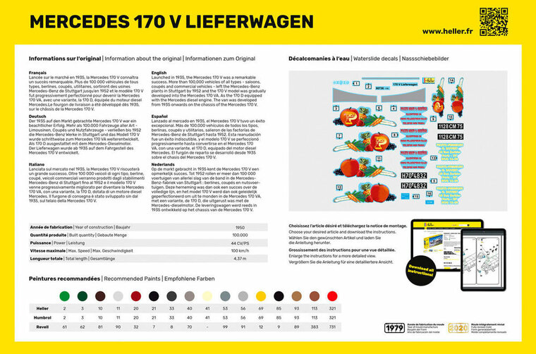 Heller 56736 STARTER KIT MB 170 Lieferwagen Bouwpakket Schaal 1:24