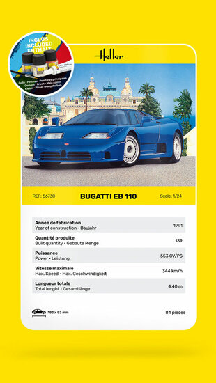 Heller 56738 STARTER KIT BUGATTI EB 110 Bouwpakket Schaal 1:24