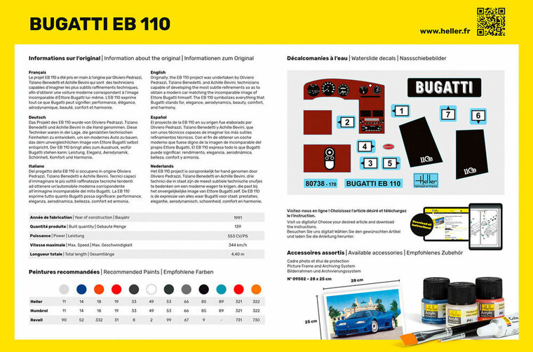 Heller 56738 STARTER KIT BUGATTI EB 110 Bouwpakket Schaal 1:24
