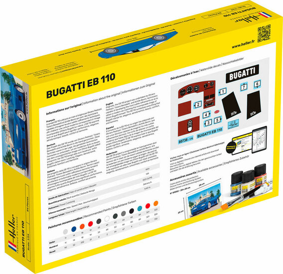 Heller 56738 STARTER KIT BUGATTI EB 110 Bouwpakket Schaal 1:24