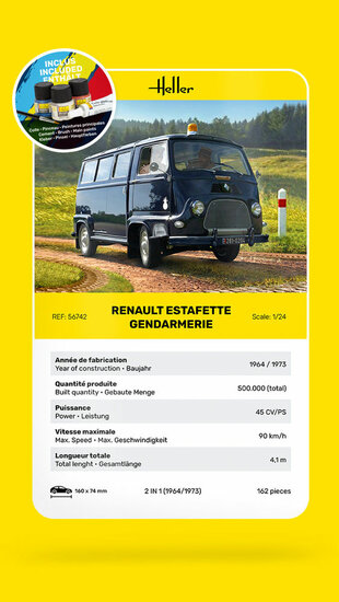 Heller 56742 STARTER KIT RENAULT Estafette Gendarmerie New Mould Bouwpakket Schaal 1:24
