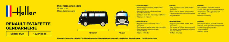 Heller 56742 STARTER KIT RENAULT Estafette Gendarmerie New Mould Bouwpakket Schaal 1:24