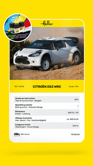 Heller 56758 STARTER KIT Citroen DS3 WRC Bouwpakket Schaal 1:24
