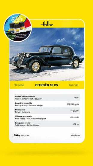 Heller 56763 STARTER KIT Citroen 15 CV Bouwpakket Schaal 1:24