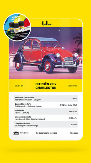 Heller 56766 STARTER KIT Citroen 2CV Charleston Bouwpakket Schaal 1:24
