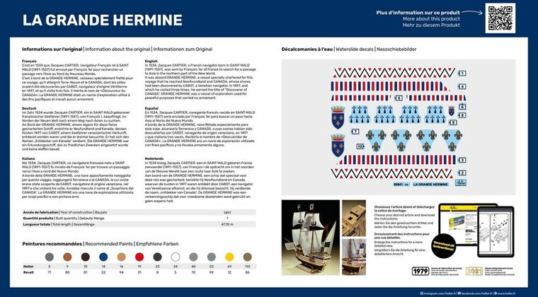 Heller 56841 STARTER KIT La Grande Hermine Bouwpakket Schaal 1:150