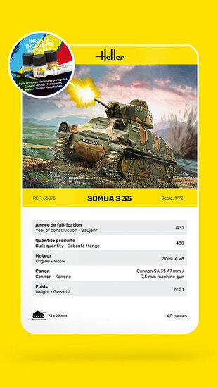 new72-Heller 56875 STARTER KIT Somua S35 Bouwpakket Schaal 1:72