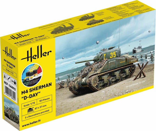 Heller 56892 STARTER KIT M4 Sherman D-Day Bouwpakket Schaal 1:72