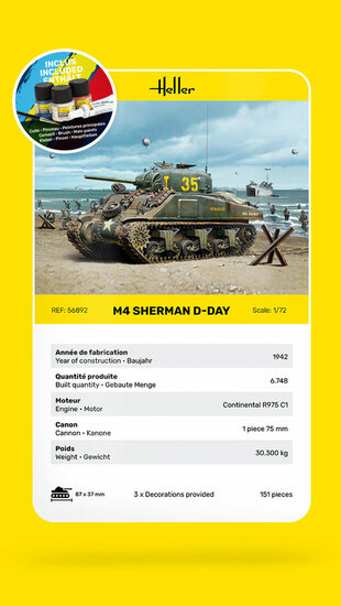 Heller 56892 STARTER KIT M4 Sherman D-Day Bouwpakket Schaal 1:72