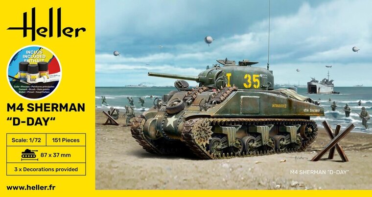 Heller 56892 STARTER KIT M4 Sherman D-Day Bouwpakket Schaal 1:72