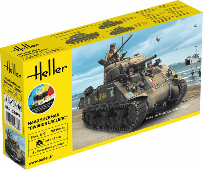 Heller 56894 STARTER KIT M4A2 Sherman "Division Leclerc" (deco.FR KIT Bouwpakket Schaal 1:72