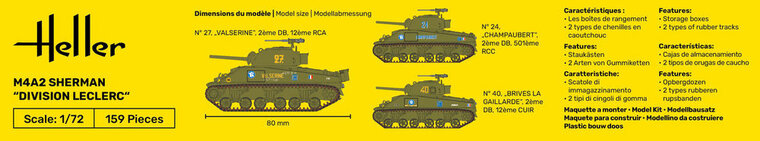 Heller 56894 STARTER KIT M4A2 Sherman "Division Leclerc" (deco.FR KIT Bouwpakket Schaal 1:72
